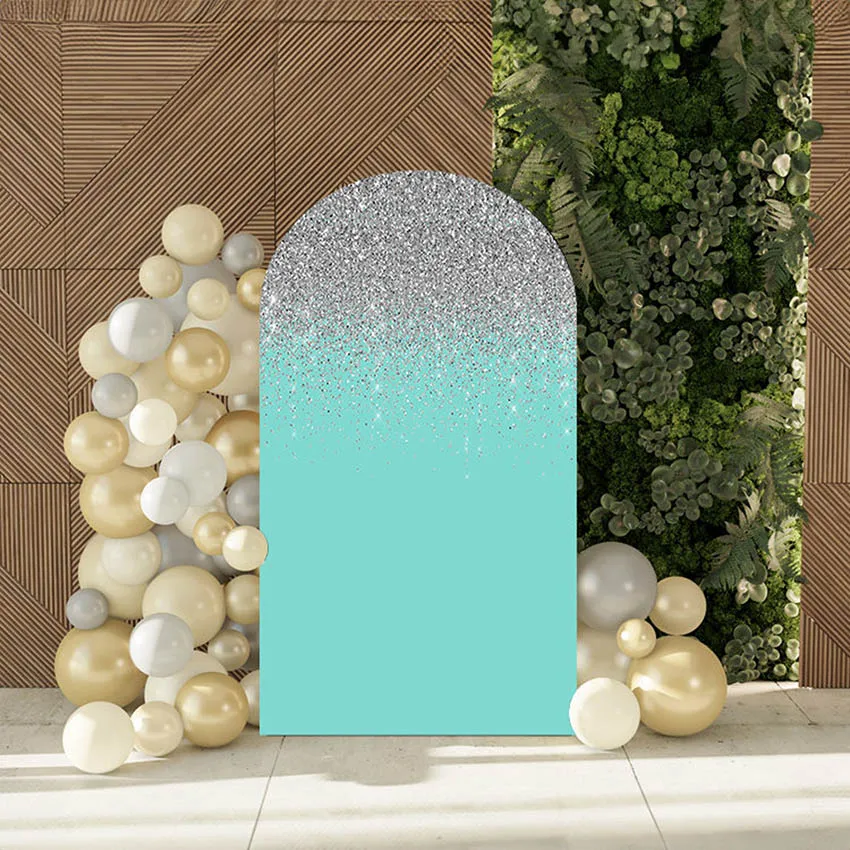 

Mehofond Custom 2-Sided Glitter Aqua Blue Birthday Party Baby Shower Wedding Covers Chiara Arch Background Decor Backdrop Photo