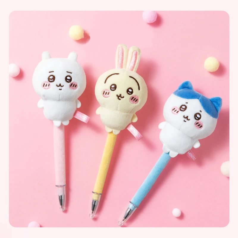 Cute Cartoon Chiikawa Series 3D Doll Decoration Pen Hachiware Usagi AS Header Press Gel Pen 0.5Mm Black Writing Pen for Student