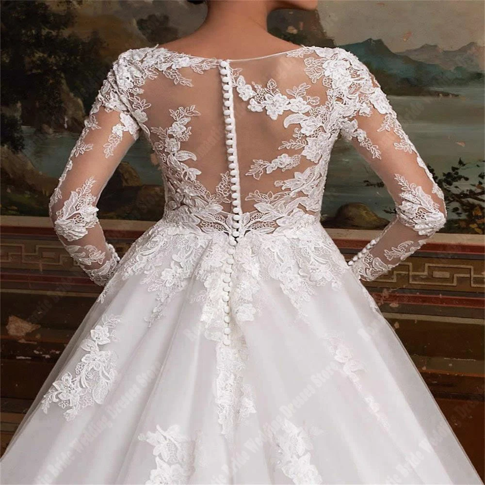 Robe de Mariée Élégante en Tulle, Col en V, Manches sulf, Dos aux, Ourlet de Jupe Moelleuse, Nouvelle Collection