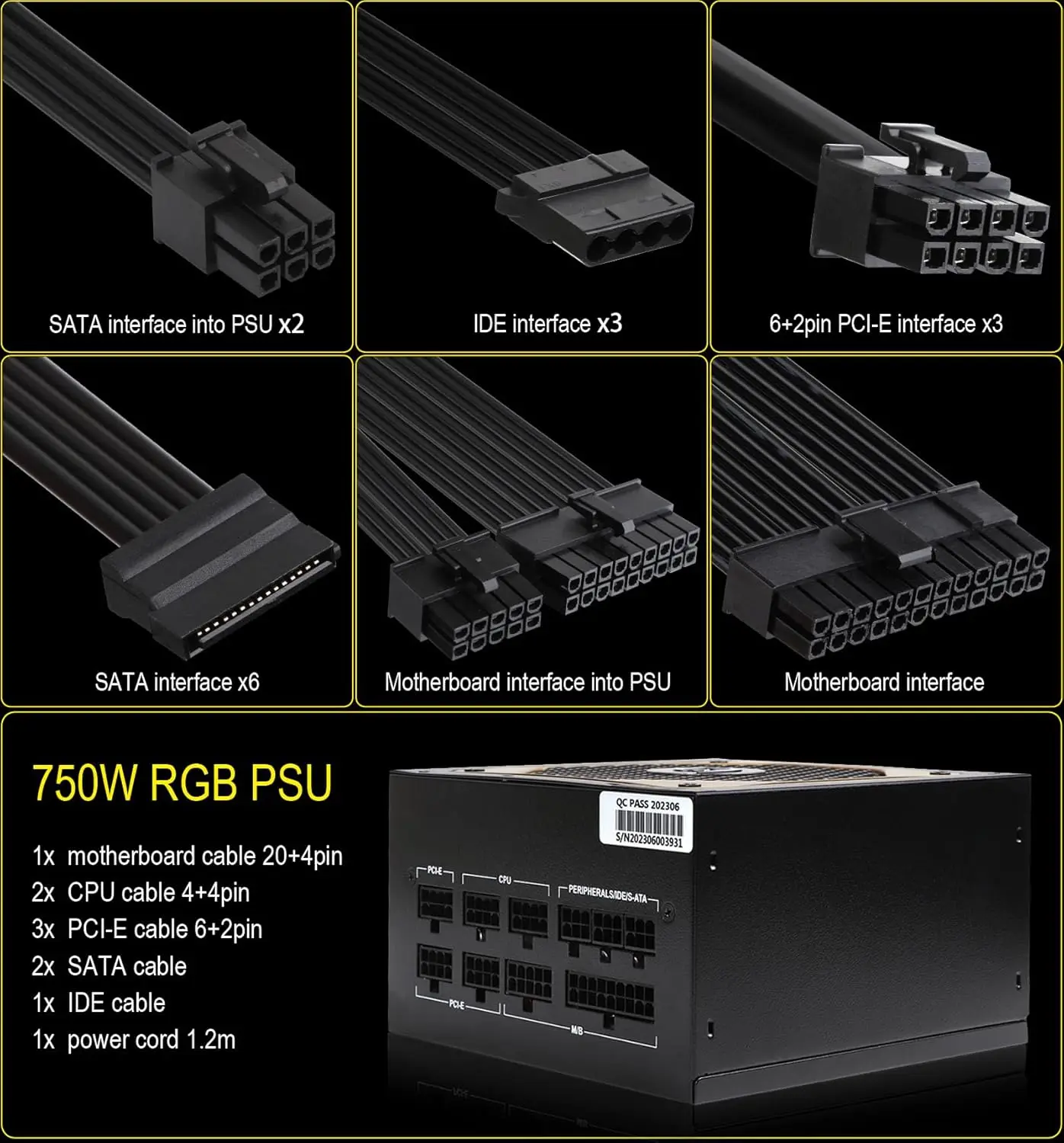 750 واط ATX مصدر الطاقة وحدات كاملة 80 زائد البرونزية ألعاب الكمبيوتر إمدادات الطاقة دعم وحدة المعالجة المركزية المزدوجة #5