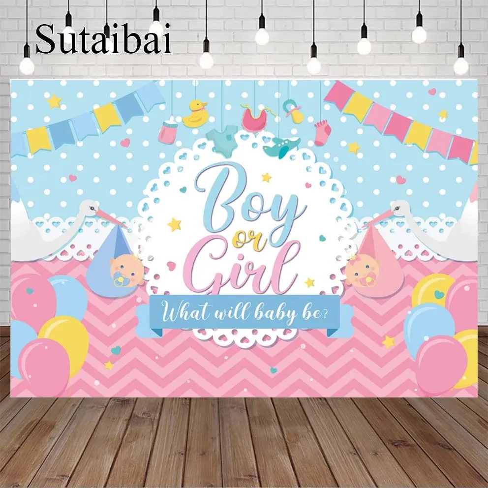 Gender Reveal Theme Boy or Girl Baby Shower Party Photography Backdrop Pink Blue Gender Reveal Baby Shower Party Background