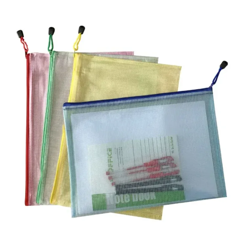 Organizador de documentos transparente de rejilla A4, bolsa de papel con cremallera de PVC, Asa escolar, organizador de archivos, bolsa para documentos A4/A5/A6