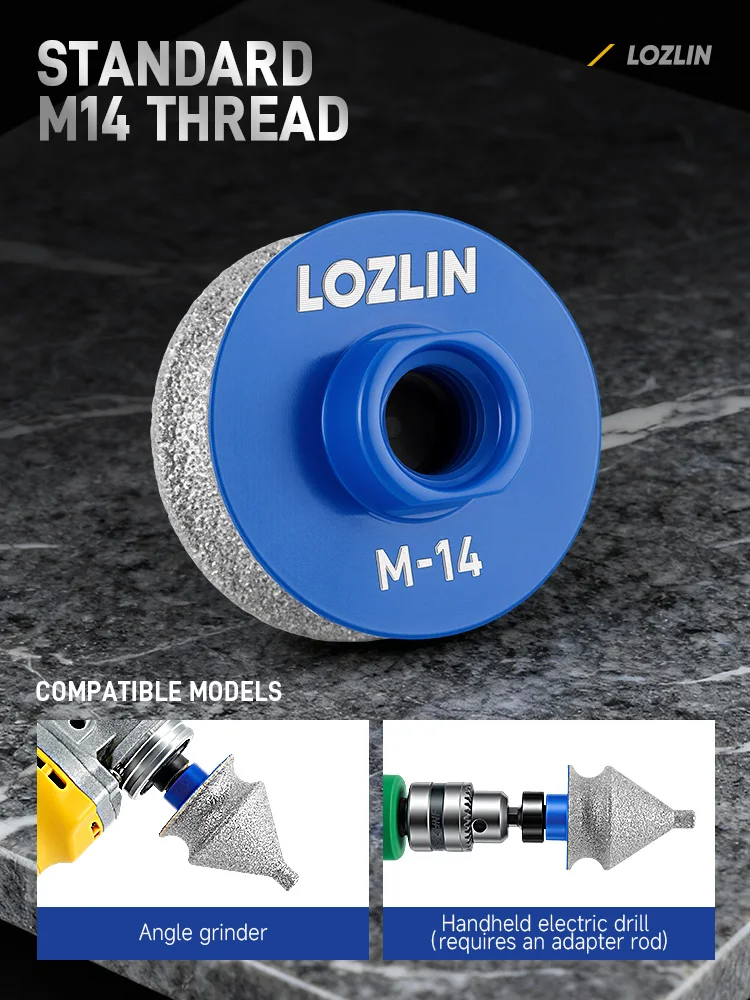 LOZLIN Diamant-Abschrägungsfräser Bohrloch-Kernbohrer Bogenförmiger Schleif- und Trimmbohrer für Marmor Fliesen Keramik 5/8"-11 M14 Gewinde – Detail 7