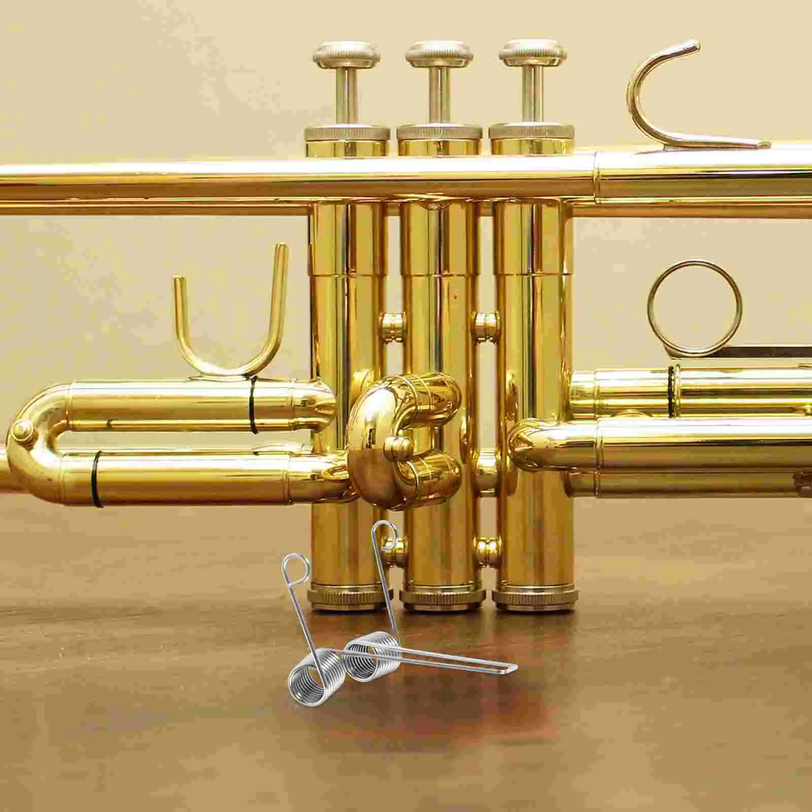 Gefedertes Musikinstrument, Schlüsselfeder, Posaune, Metall, flacher Teil, silberner Stahldraht, Wasserspieß