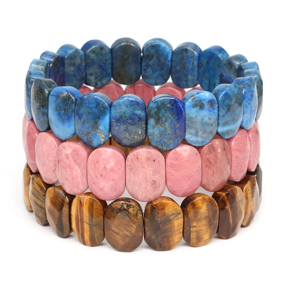 Natuursteen Vierkante Kralen Armbanden Kleurrijke Fluoriet Kwarts Genezende Kristallen Rechthoek Armband Elastische Edelsteen Sieraden Geschenken