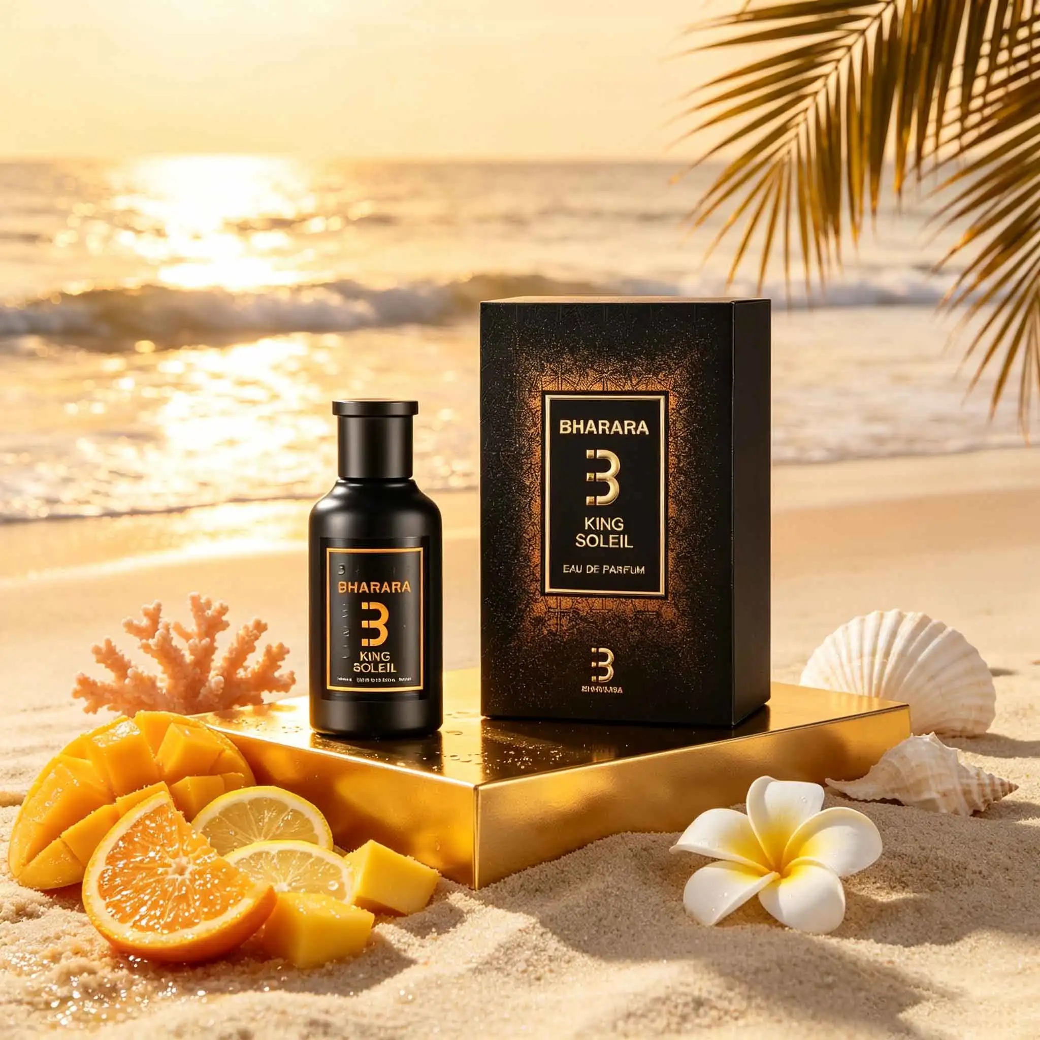 Bharara King Soleil, Cool Black‑Gold Perfume Bottle, Pineapple‑Sandalwood‑Amber‑Musk, Sunny Oriental Woody Men Perfume. view 3