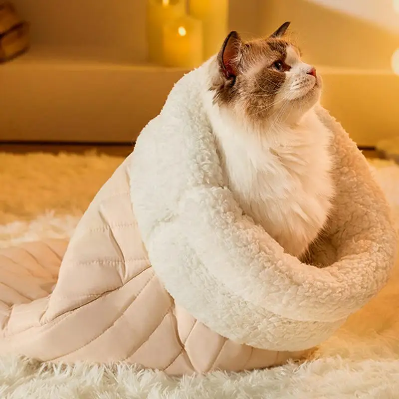 Cat Sleeping Bag Soft Cuddly Fluffy Feel Thickened Pet Pocket Type Quilt Bed Kitten Puppy Soft Comfortable Nest Pet Supplies