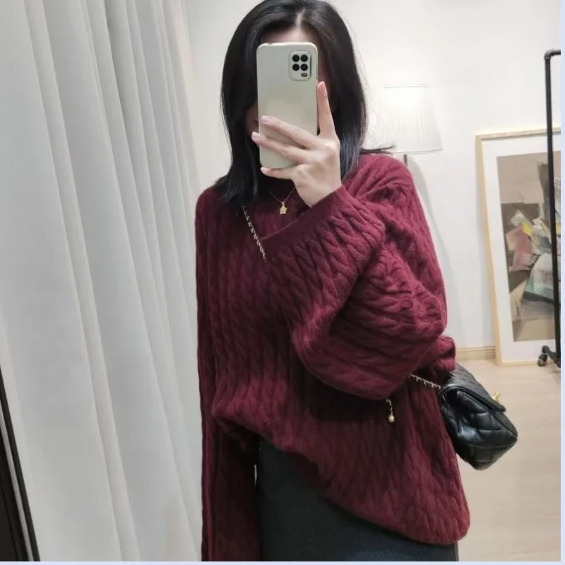 24 Year Autumn TT Classic Twisted Wool Loose Wide Sleeve Version Round Neck Pullover Knitted Sweater Sweater