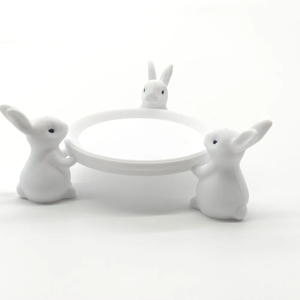 3D Printed Easter Bunny Cake Stand Table Desk Serving Plate Rabbit Jewelry Holder Animal Figure White Bunny Jewelry Dish Bedside