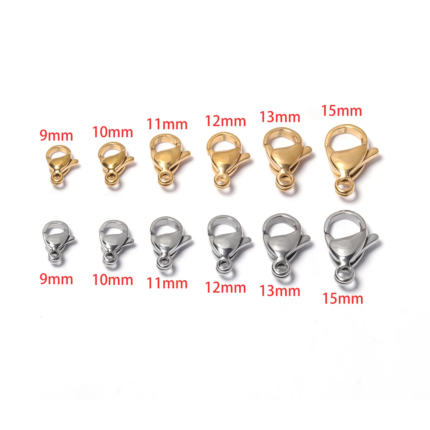 9-15mm Stainless Steel Gold Color Lobster Clasp Connector For Jewelry Making Diy Bracelet Necklace Connector Accessories 20pcs