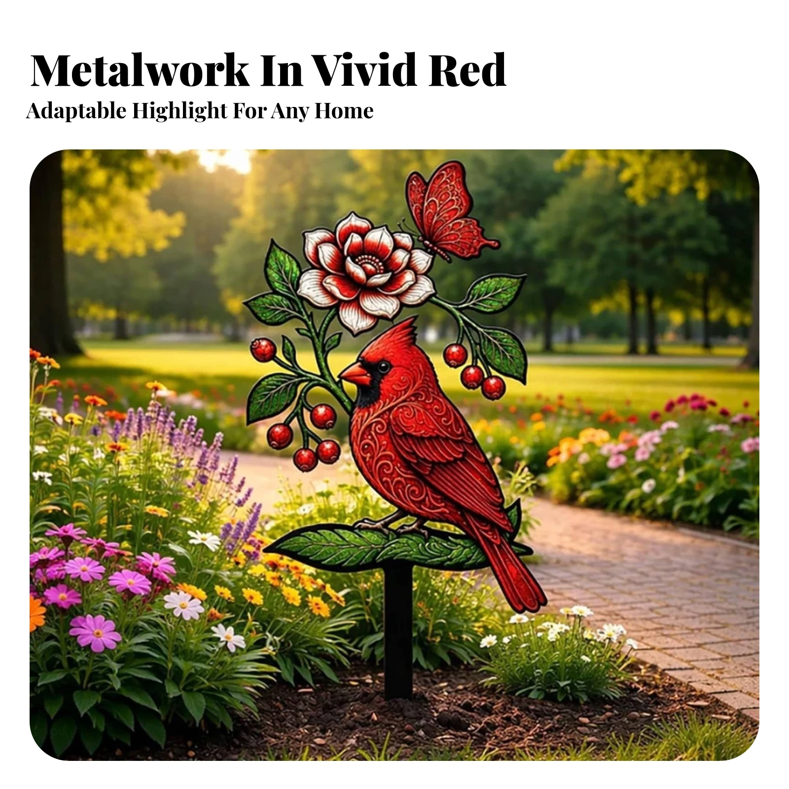Cardinal Garden Stake Sturdy Cardinal Stake Bird Garden Ornament Outdoor Yard Decoration with Cardinals Red for Gardeners