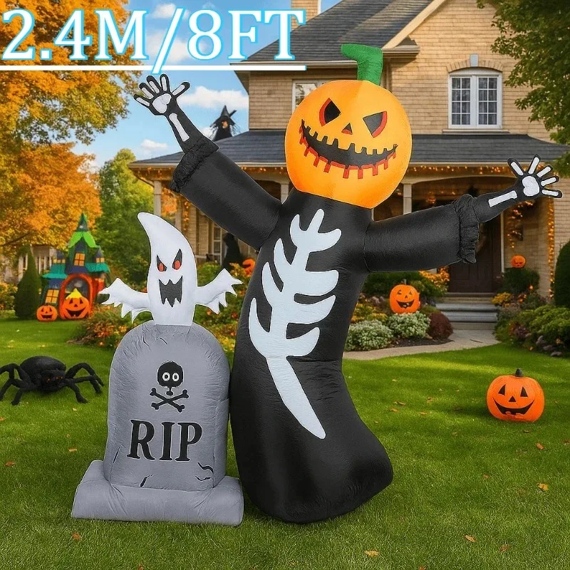 

8 футов надувные игрушки Хэллоуин тыква скелет призрак украшения встроенные светодиодные фонари поставки украшения домашний декор