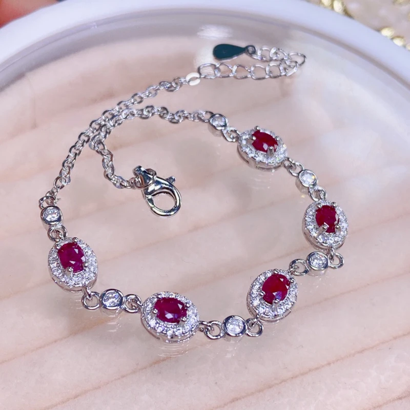 

Natural Ruby Bracelet for women silver 925 jewelry luxury gem stones 18k gold plated free shiping items