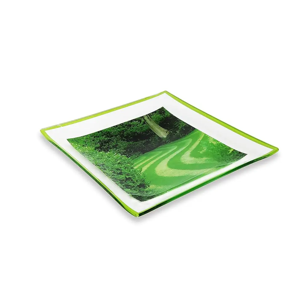 

Gac Square Tempered Glass Serving Plates – Dinner Plates With Vivid Landscape Design, Break & Chip Resistant, Lightweight &