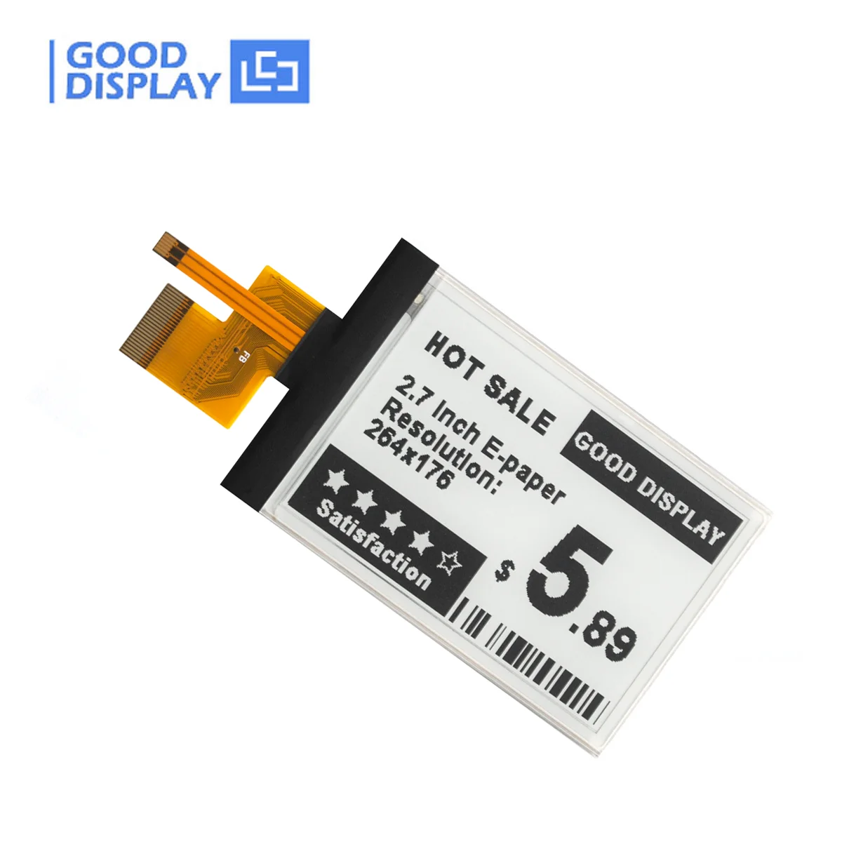 2.7 Inch E-Paper Display with Front Light for Dark Mode High Contrast Perfect for Night Reading, GDEY027T91-FL02