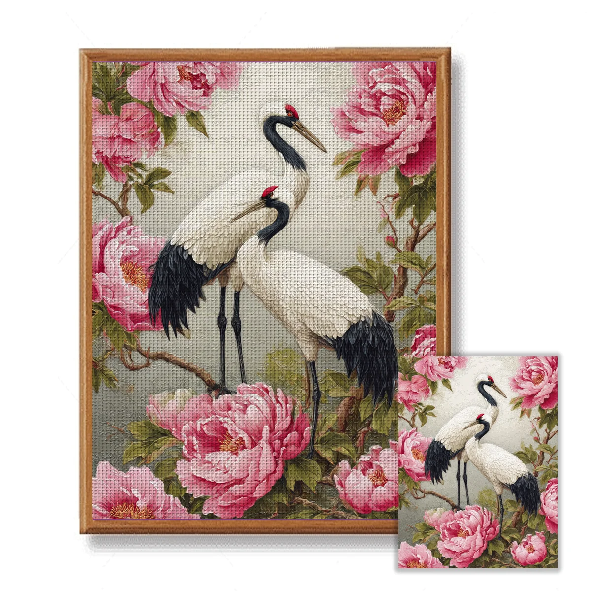 1set 30x40cm[11.8x15.7inches]/40x50cm[15.7x19.7inches]Red-crowned Crane Cross Stitch Kit, Drawings, Needles, Fabric, Instruction