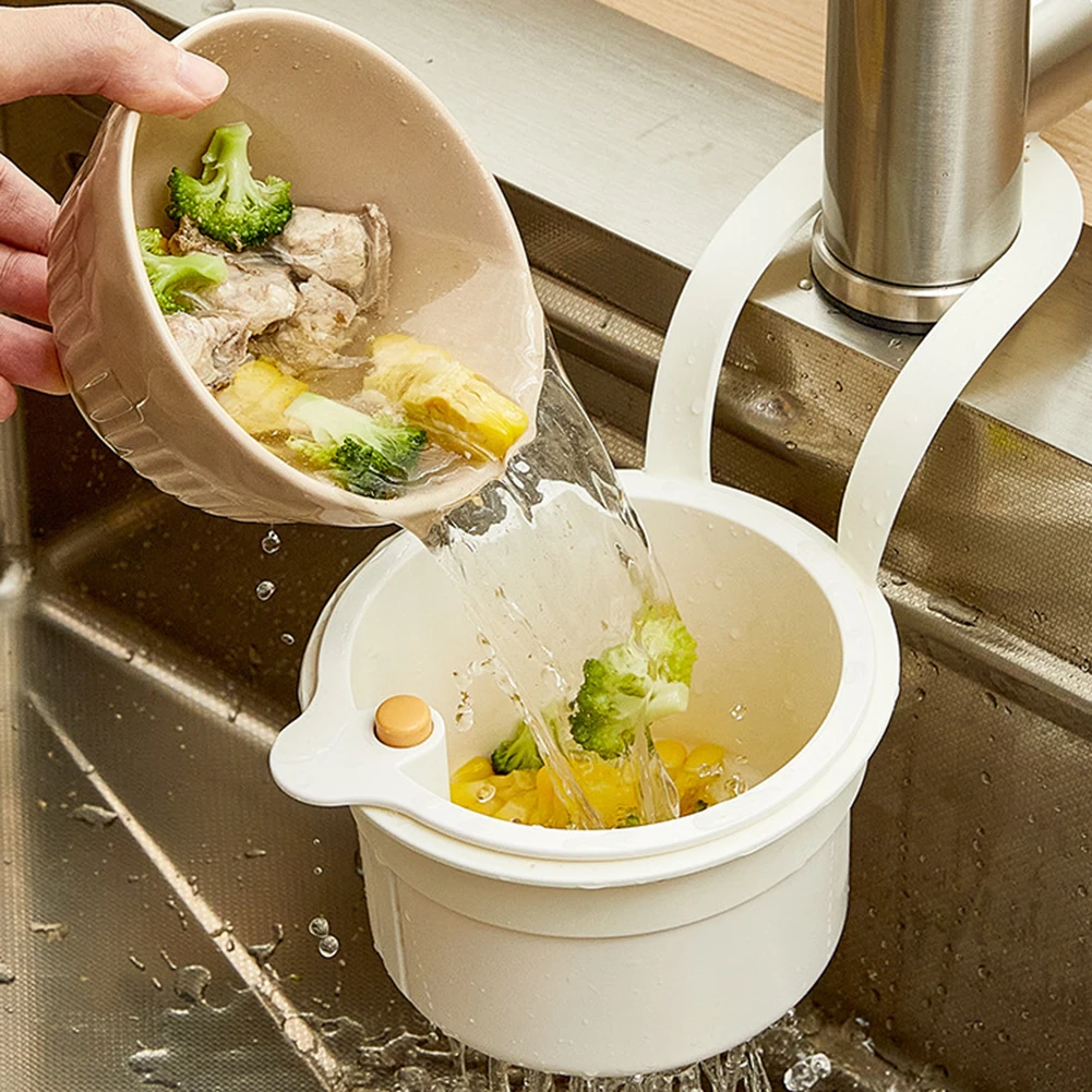 Sink Strainer Basket Press Dumping Sink Basket Faucet Hanging Sink Drain Basket for Kitchen Space Saving Drainer Filter Basket