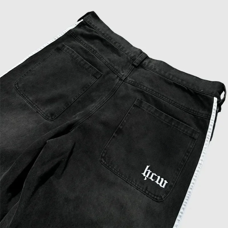 Y2k jeans baggy de alta qualidade bordado listrado harajuku sweatpants das mulheres dos homens hip hop streetwear casual perna larga calças jeans