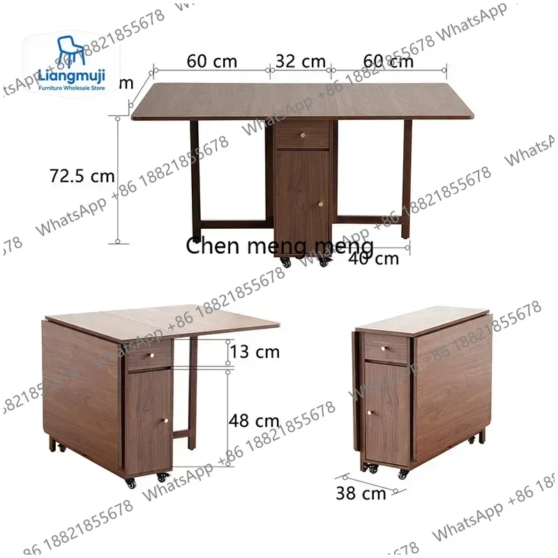 Folding Dining Table with 2 Drawers and 4 Wheels for Living Room,Kitchen, Farmhouse, Space Saving Table  Mesa Comedor Muebles