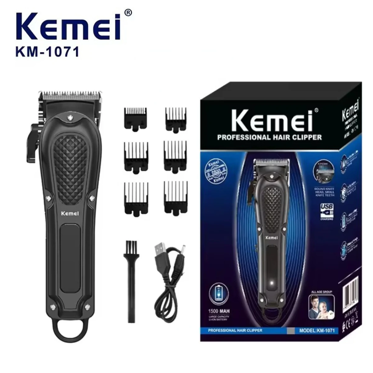 Kemei Trimmer Professional Hair Clipper Adjustable Hair Clipper Rechargeable Haircut Machine Cordless Trimmer for Men KM-1071