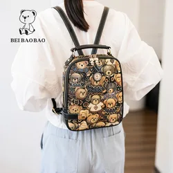 Beibaobao Leisure Travel Backpacks Canvas Bag 2024 Bear Pattern Design Backpack Large Capacity Fashion Commuting Bag for Women