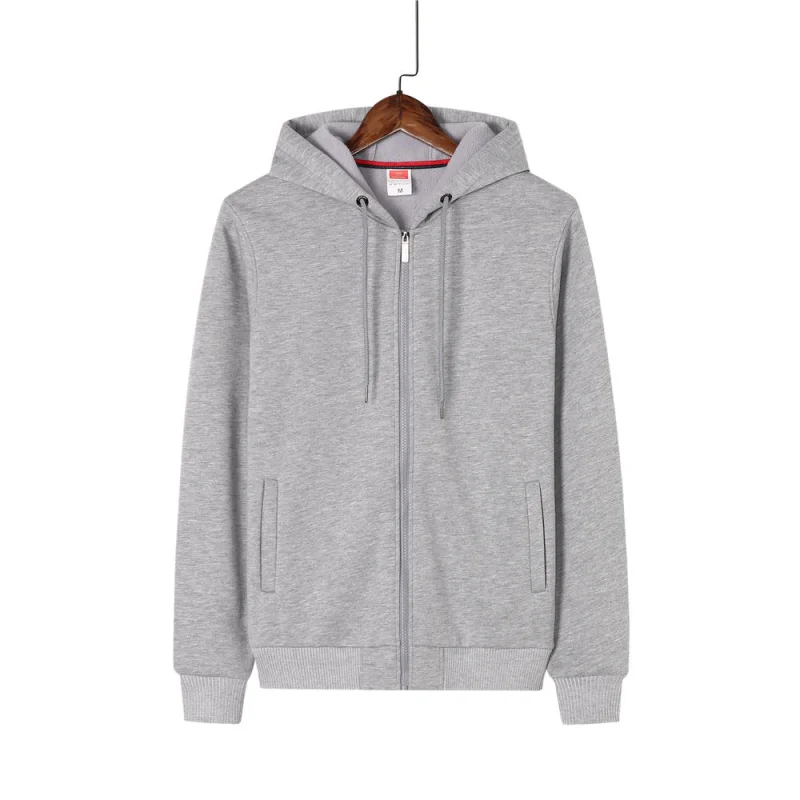 Winter Plus Velvet Zipper Hoodie Custom Printed Embroidery Company Logo Men\'s Thick Coat Warm Winter Jacket S-5xl