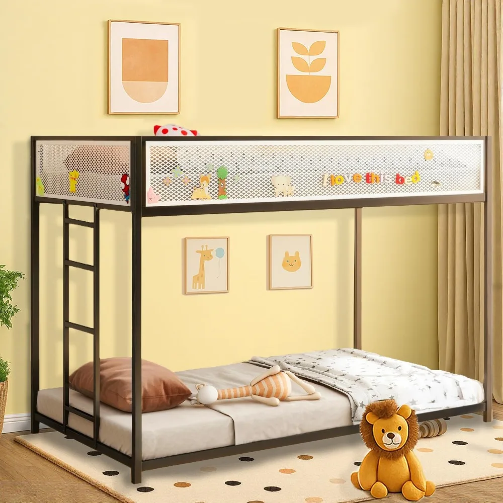 

LifeSky Bunk Bed Twin-Over-Twin for Kids : Stable Heavy Duty Metal Frame for Safety - Low Profile with Ladder Kids Friendly - Fu