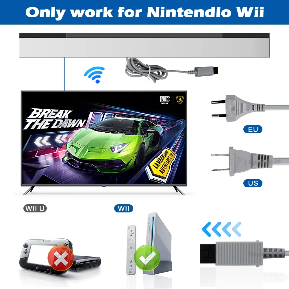 NEW AC Power Supply Adapter Cable Cord For 100‑240V Power Adapter Cable for Nintend Wii Game Console Power Cord EU US PLUG