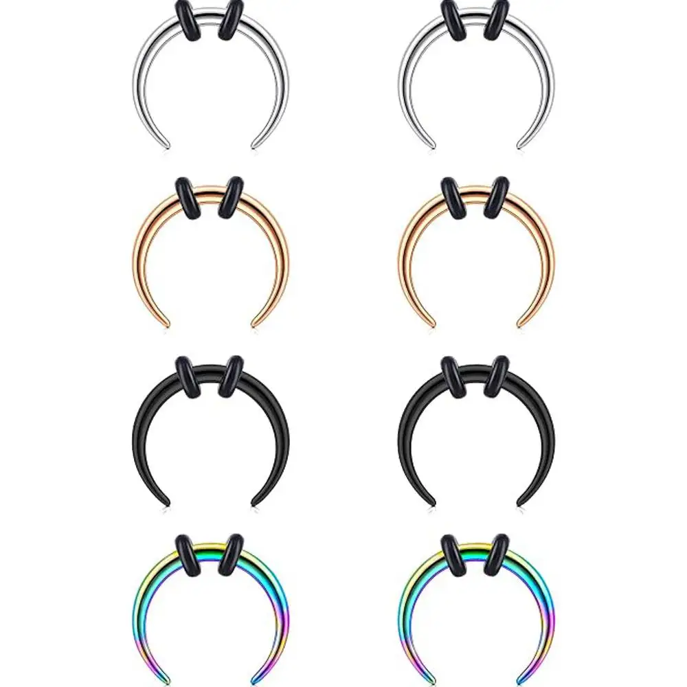 1/8Pcs Set C Shape Buffalo Horn Nose Piercing Stainless Steel Piercing Septum Ring Punk  Nose Septum Rings Fashion Earrings