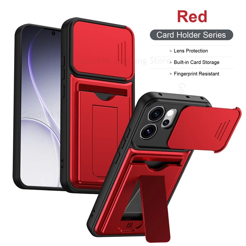 Slide Lens Protector Cover Kickstand Case For Oppo Realme 16 Pro Plus Card Holder Stand Heavy Duty Cover Reno15FS 14 15 Pro Max