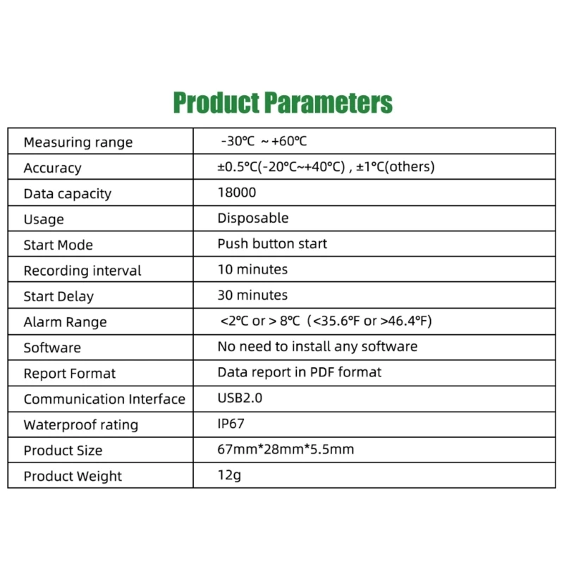 USB Temperature Data Logger Thermometers ABS Single Use Disposable for Cold Chain Transport & Storage, 60 Days DropShipping