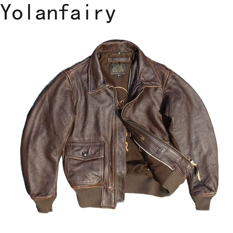 YOLANFAIRY Top Layer Cowhide Genuine Leather Jacket Men 2026 Winter 100% Real Leather High Quality Pure Leather Coat Man 2026