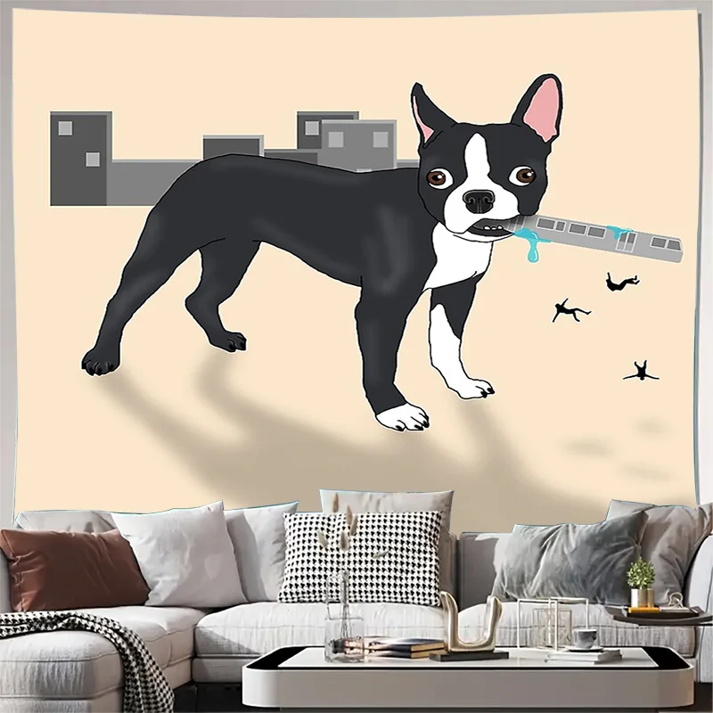 Cute Boston Terrier Tapestry Wall Hanging Dog Lover Gift Pet Portrait Decor Home Dorm Room Aesthetic Animal Lover Gift Cozy Vibe
