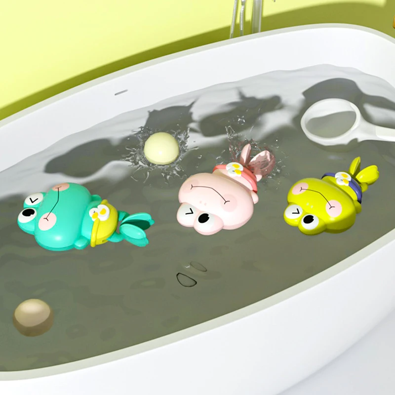 Juguetes de baño para bebés, cadena de relojería, rana de baño bonita, juego de agua para piscina, juguetes de relojería para niños, nuevo