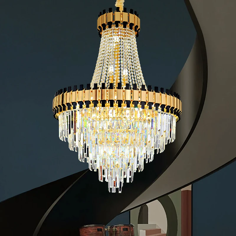 

Villa Indoor Living Room Pendant Lighting Modern Crystal Chandelier Hotels Lobby Banquet Hall Round Hanging Lamp