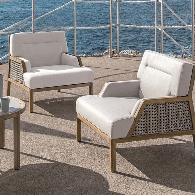 Solid wood rattan combination sofa coffee table courtyard villa hotel model room outdoor leisure furniture