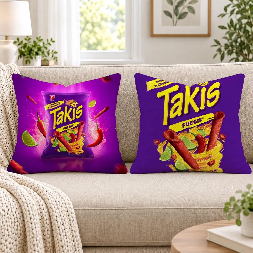 Funny Food C-Chips Takis Cushion Cover Short Plush Double-Sided Printing Sofa Bedroom Pillow Case Aesthetic Home Decor
