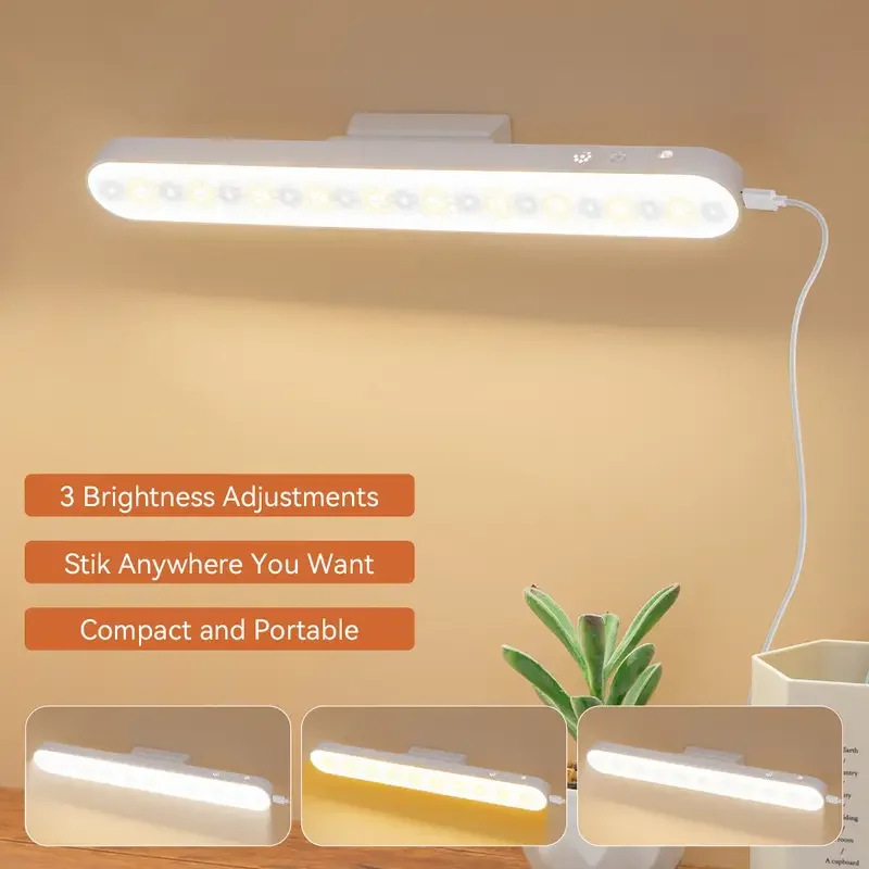 Magnetic LED Reading Light with 3 Colors Adjustable USB Charging Stylish White Design Suitable for Office Desks and Wardrobes