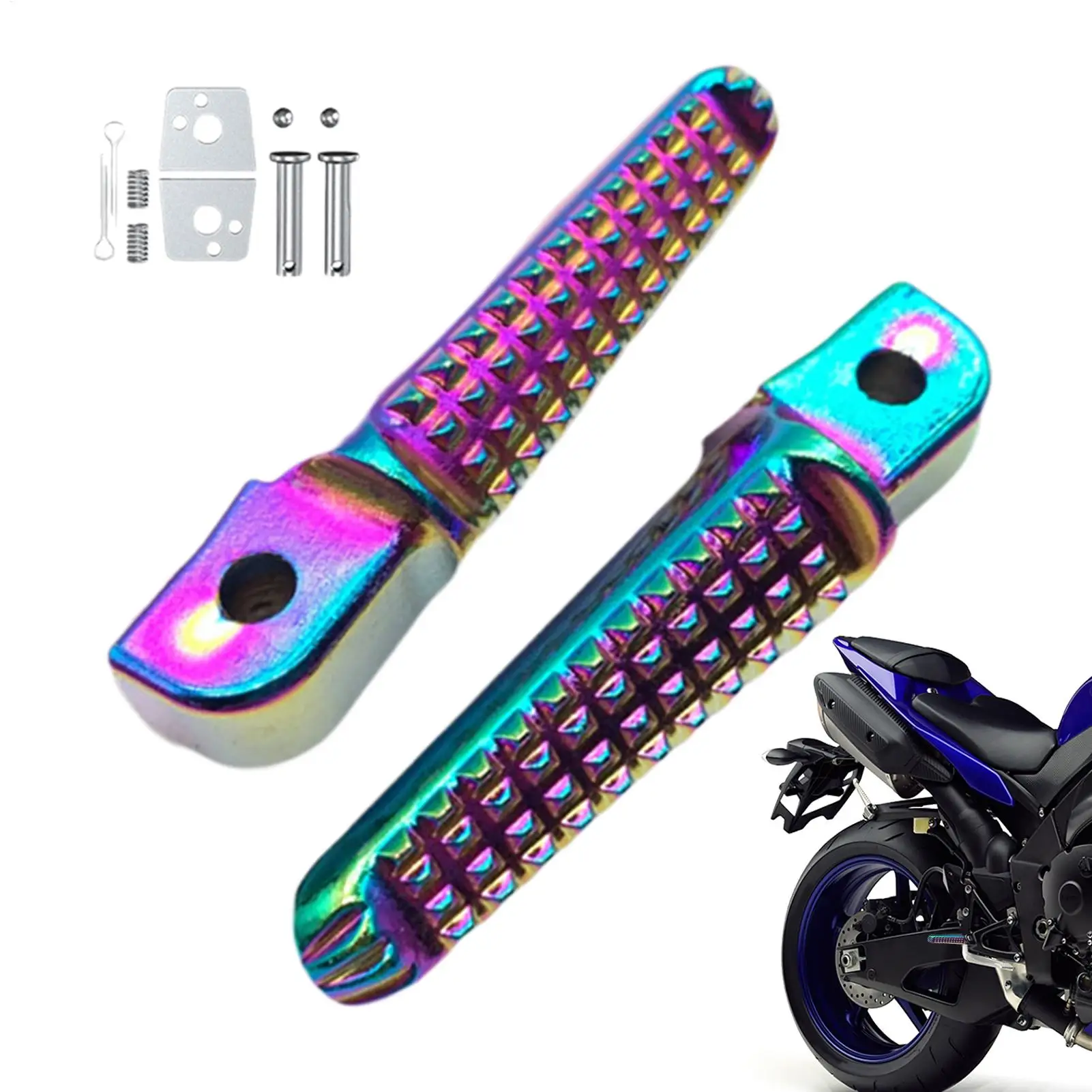 

Motorcycle Front Rear Foot pegs motorbike Footrest Racing Rider Passenger Pedal Aluminum Replacement Rests Mount Pedals Bracket