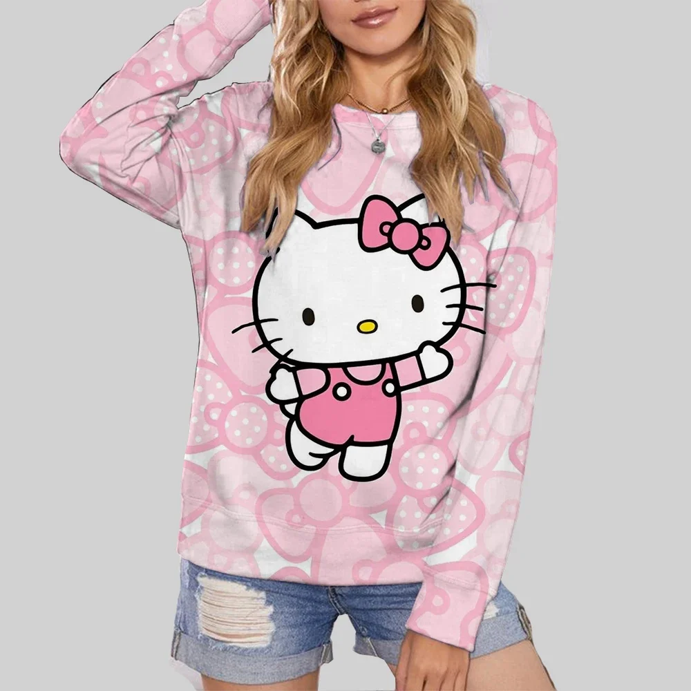 مرحبا كيتي كارتون أنيمي المرأة السترة الربيع والخريف جولة الرقبة هوديي الملابس أزياء جديدة لطيف زوجين مريحة