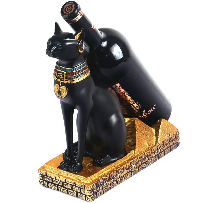 

Egyptian Mythology Anubis Cat Wine Bottle Holder Ancient Home Decor Sculpture Statue Craft