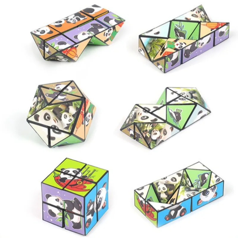 かわいいパンダ 3D 無限マジックキューブ 変化し続けるフリップインフィニティキューブ ストレス解消パズル 立体幾何学キューブおもちゃ