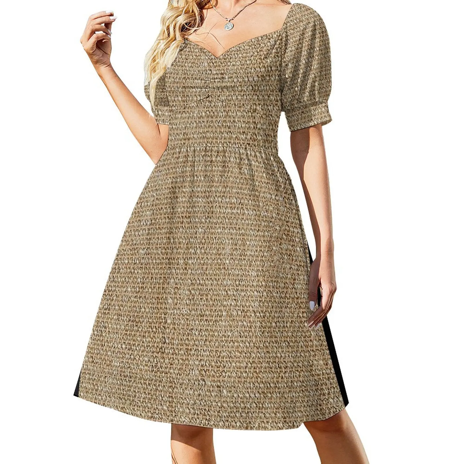 

Sisal Farm Style Sack Cloth Sackcloth Short Sleeved Dress summer dresses for women 2025 clothes Dress