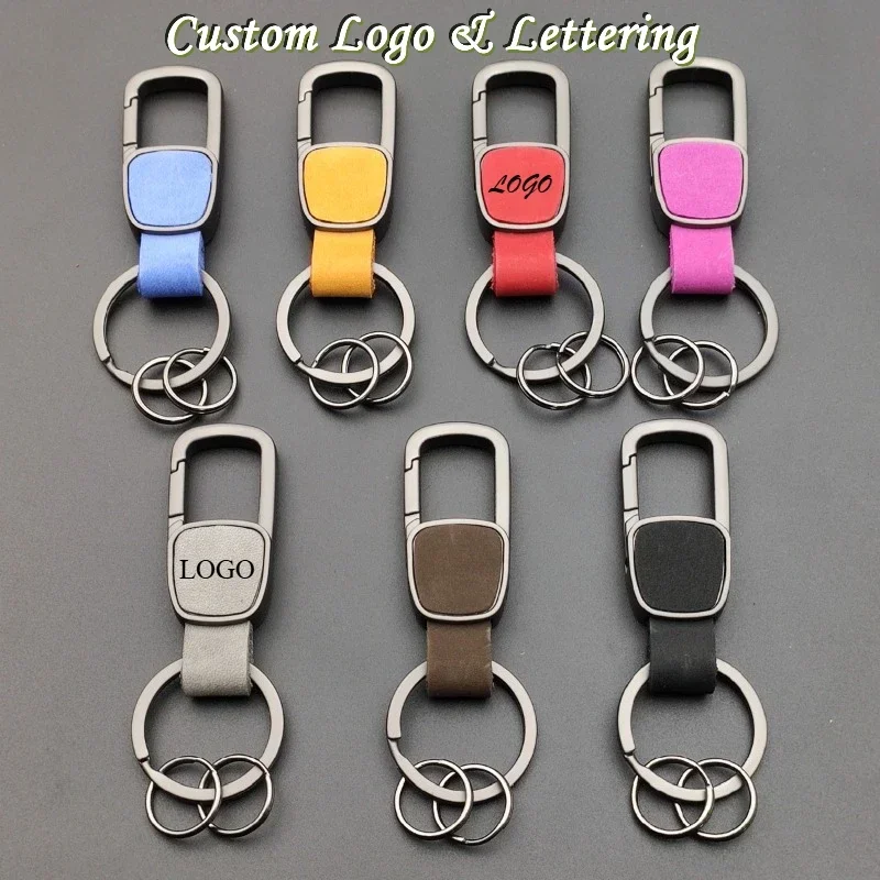 

Vintage Customized Logo Frosted Cowhide Leather DIY PU Keychain Zinc Alloy Pendant Keyring Accessories Key Chain Gift