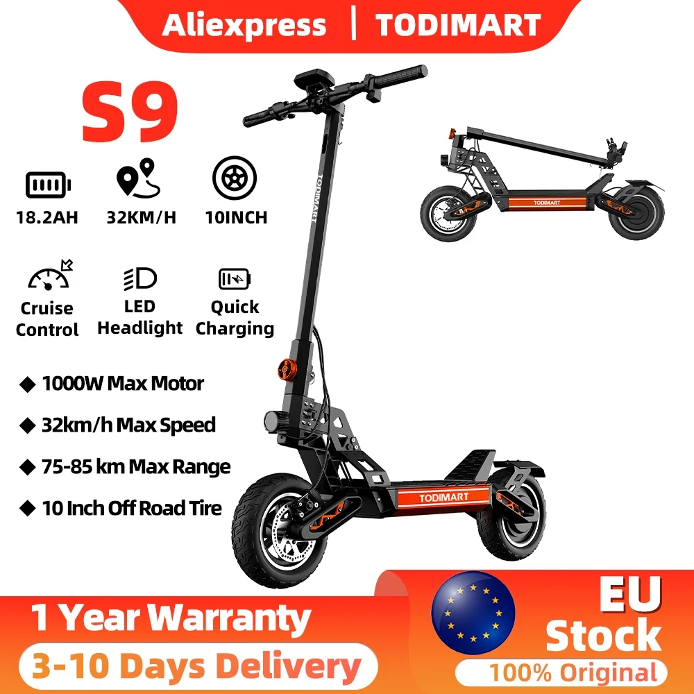 Scooter elettrico fuoristrada TODIMART S9 per adulti: portata 50-60 km, carico 130 kg, pneumatici tubeless da 10, doppia sospensione, batteria 48 V