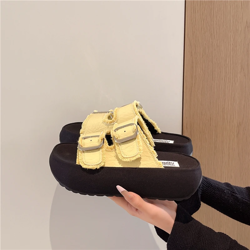 

Simple Belt Buckle One-word Sandals and Slippers for Women 2026 Summer New Lightweight Platform Non-slip Sandals and Slippers