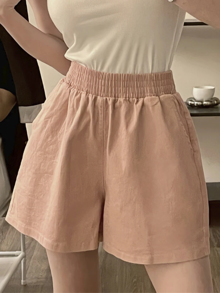 

Pink Casual Elegant Short Pants Women Elastic Band Fashion Designer Baggy Pants Female Ruffled Korean Style Sweet Pants 2023 New