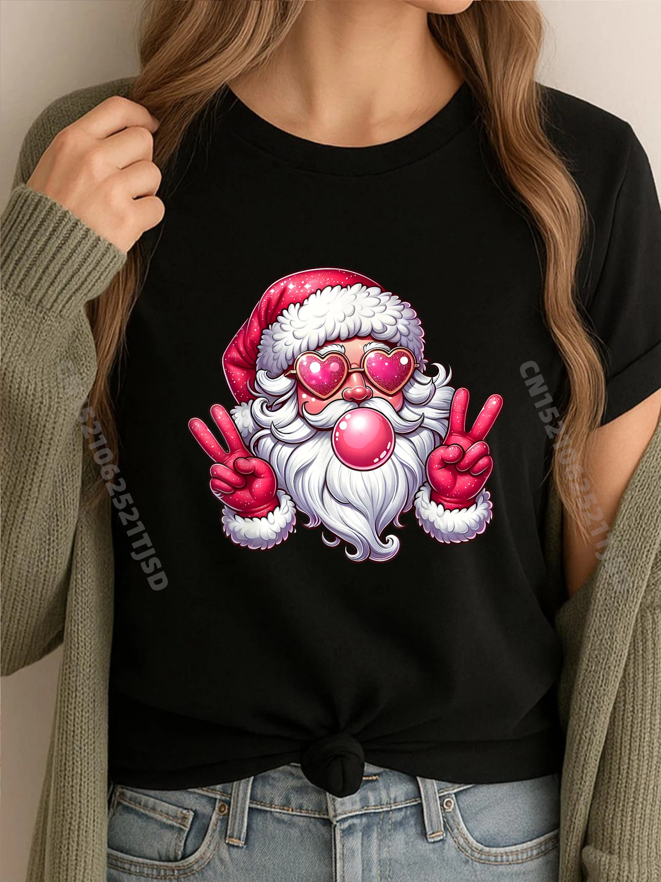 

Ретро Санта-Рождество, дующий пузырь с солнцезащитными очками, рождественская дизайнерская футболка, мужская одежда