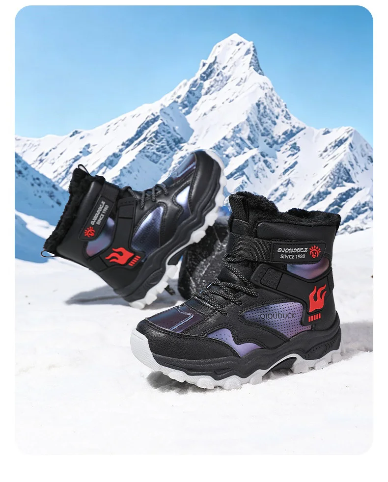 Kinder-Schneestiefel Wintermode Hohe Plüsch-Wanderschuhe Rutschfeste Outdoor-Sneaker für Jungen Wasserdicht – Detail 7