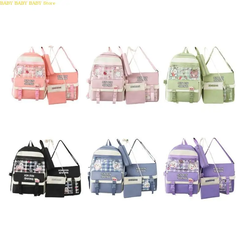 

Q81A 4x Backpack Girl School Bag Waterproof Nylon Lovely Pendant Pin Backpack